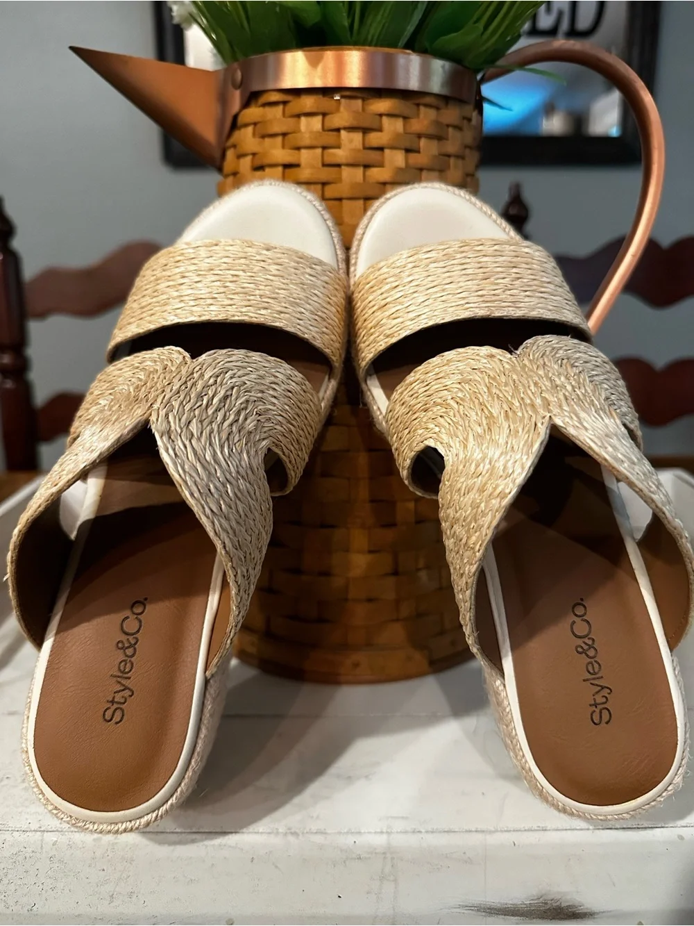 Style & Co. Beige Woven Platform Slide Sandals
